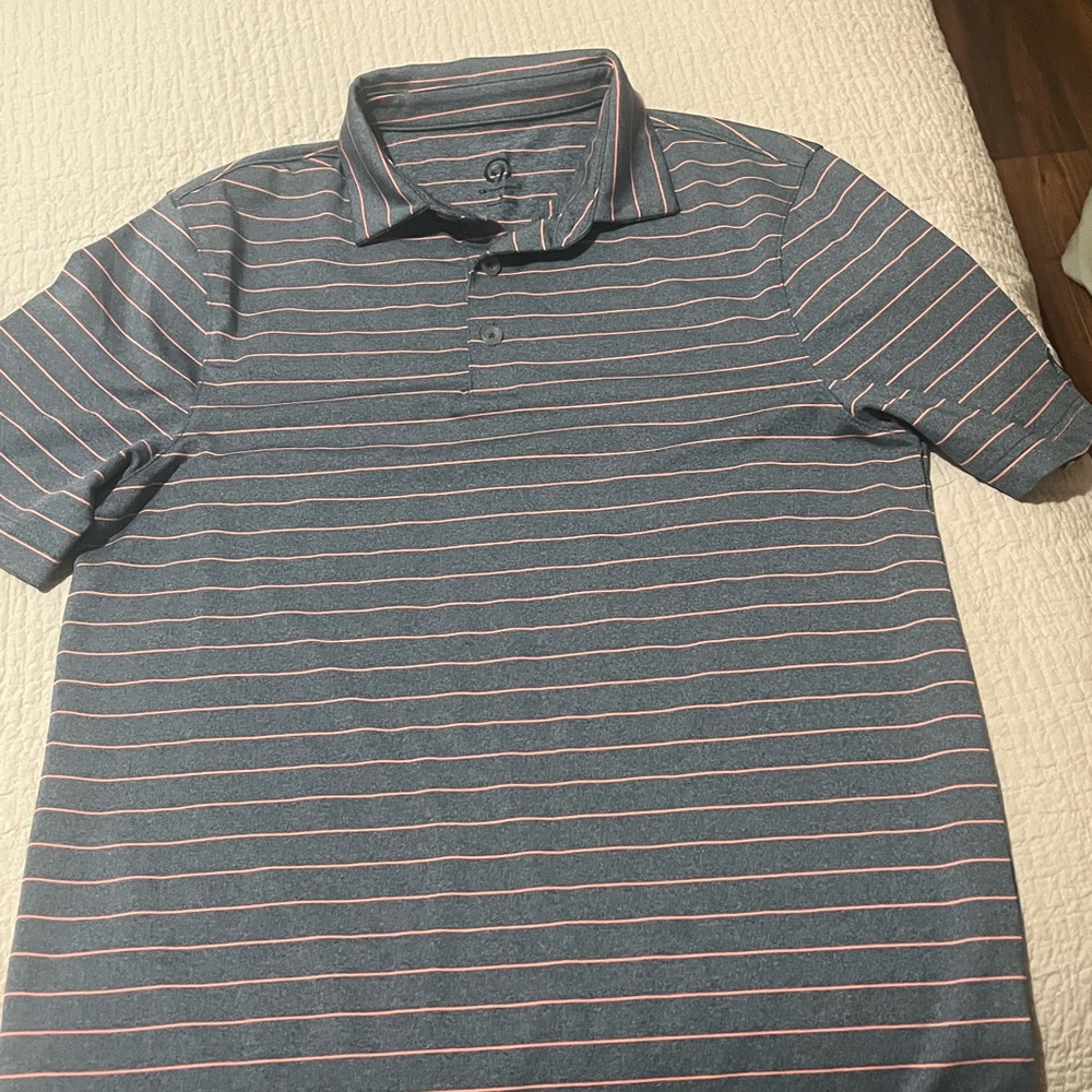 Classic Polo Shirt with Blue and Pink Stripes
